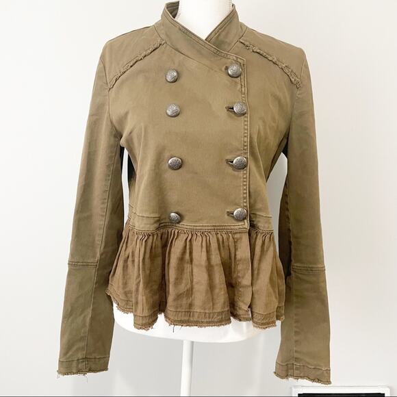 Free People green ruffled military jacket small - Picture 3 of 15
